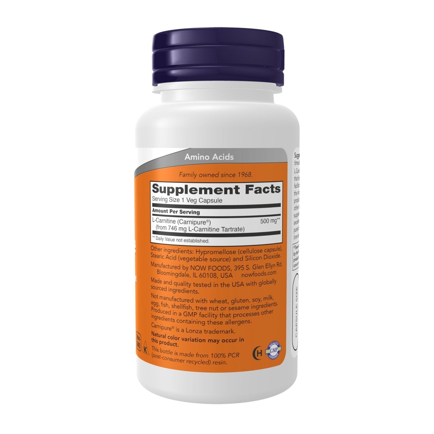 NOW Foods Supplements, L-Carnitine 500mg, Purest Form, Amino Acid, Fitness Support*, 60 Veg Capsules - PrimeBioHealth - canada supplements