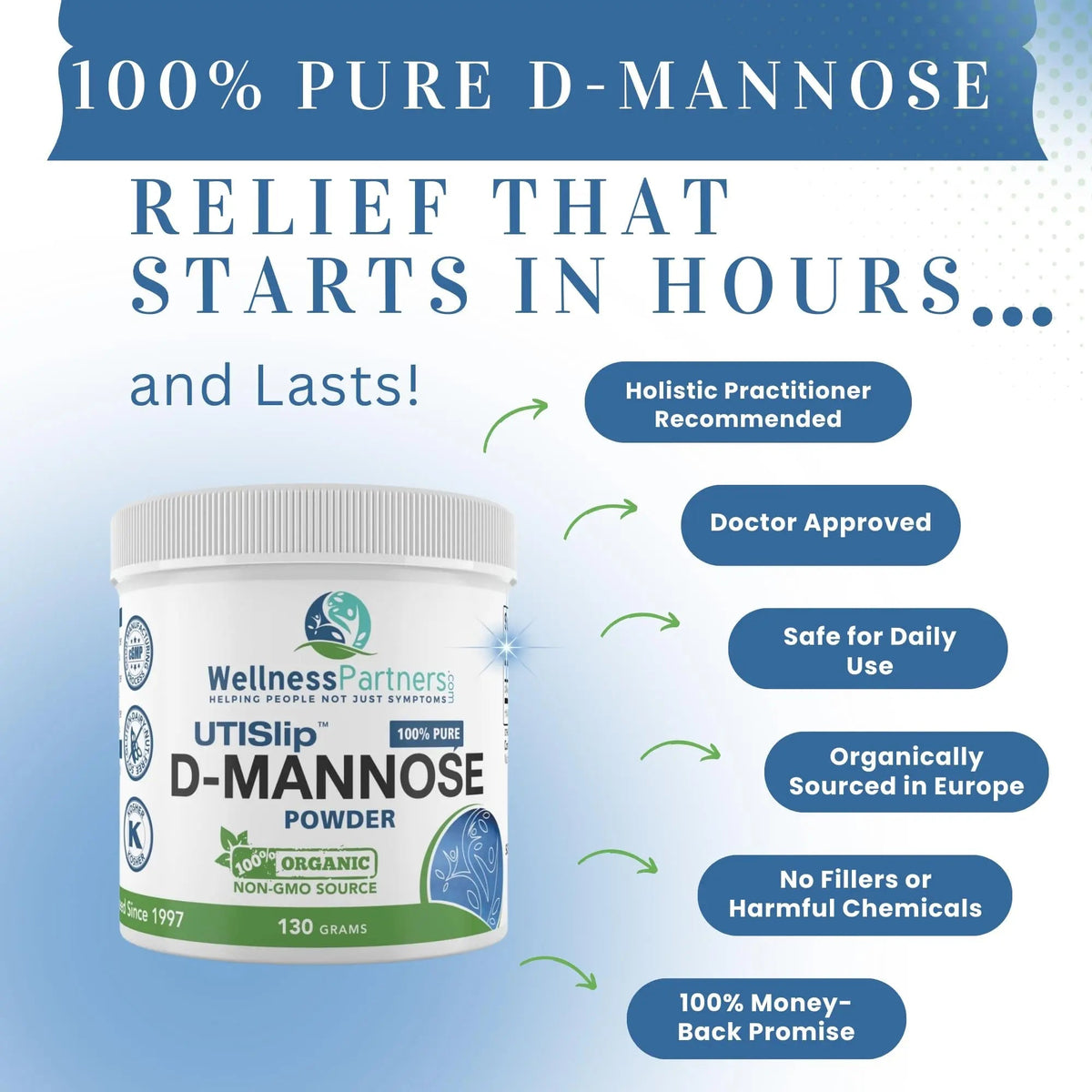 Now New UTI-Slip D Mannose Non GMO Organic Source Powder 130g jar. - PrimeBioHealth - canada supplements