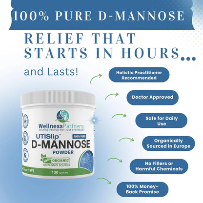 Now New UTI-Slip D Mannose Non GMO Organic Source Powder 130g jar. - PrimeBioHealth - canada supplements