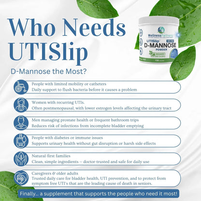 Now New UTI-Slip D Mannose Non GMO Organic Source Powder 130g jar. - PrimeBioHealth - canada supplements