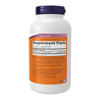 NOW Supplements, MSM (Methylsulfonylmethane) 1,000 mg, Joint Health*, 240 Veg Capsules - PrimeBioHealth - canada supplements