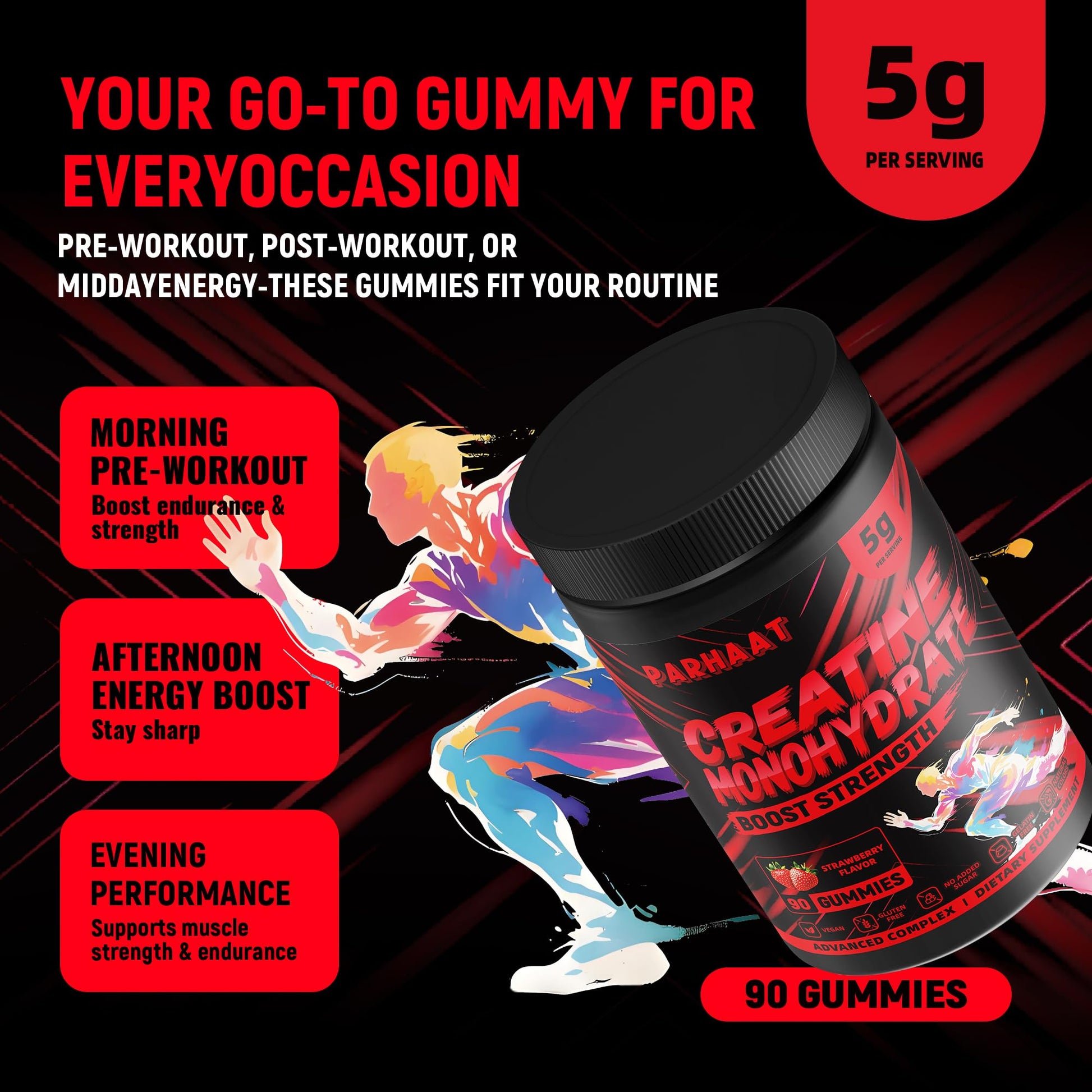 NSF Certified Creatine Gummy - Creatine Monohydrate Gummies 5g for Men & Women - Boost Focus,Strength, and Endurance, Vegan, Gluten-Free, Non-GMO, 2.5 Gram Creatine - PrimeBioHealth - canada supplements