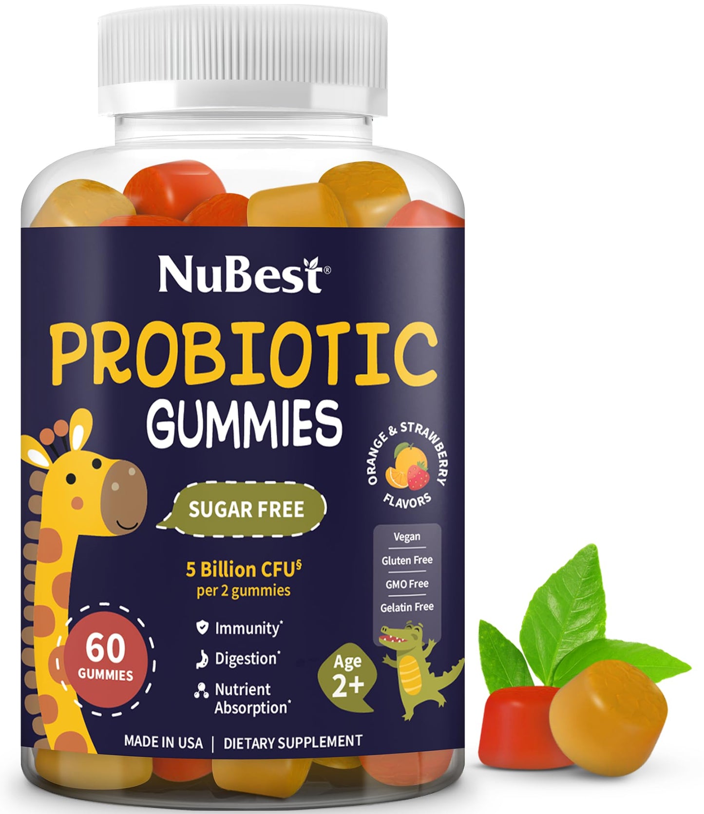 NuBest Daily Probiotic Gummies for Kids & Teens with 5 Billion CFUs | Supports Immune, Gut, and Digestive Health | No Added Sugar | Yummy Strawberry - PrimeBioHealth - canada supplements