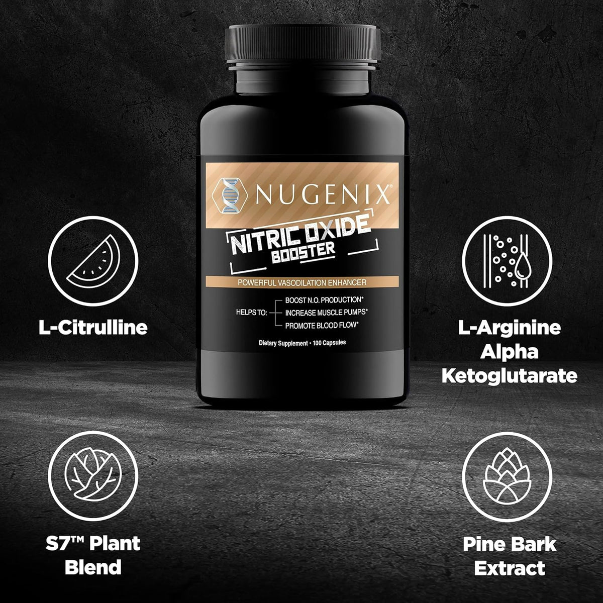 Nugenix Nitric Oxide Booster Supplement - Nitric Oxide Flow, L-Arginine, L-Citrulline, Pine Bark Extract - Vasodilator - 100 Capsules - PrimeBioHealth - canada supplements