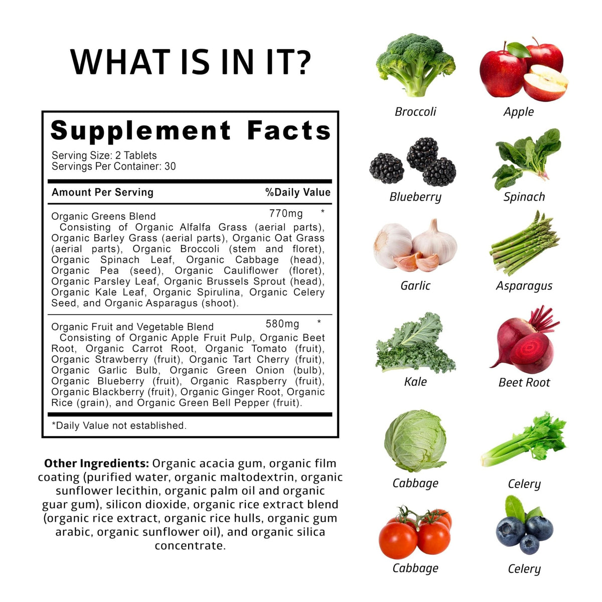 Number One Nutrition USDA Organic and Easy-to-Take Super Greens, Better Than Powder Fruits & Veggies Supplement with 28 Superfood - PrimeBioHealth - canada supplements