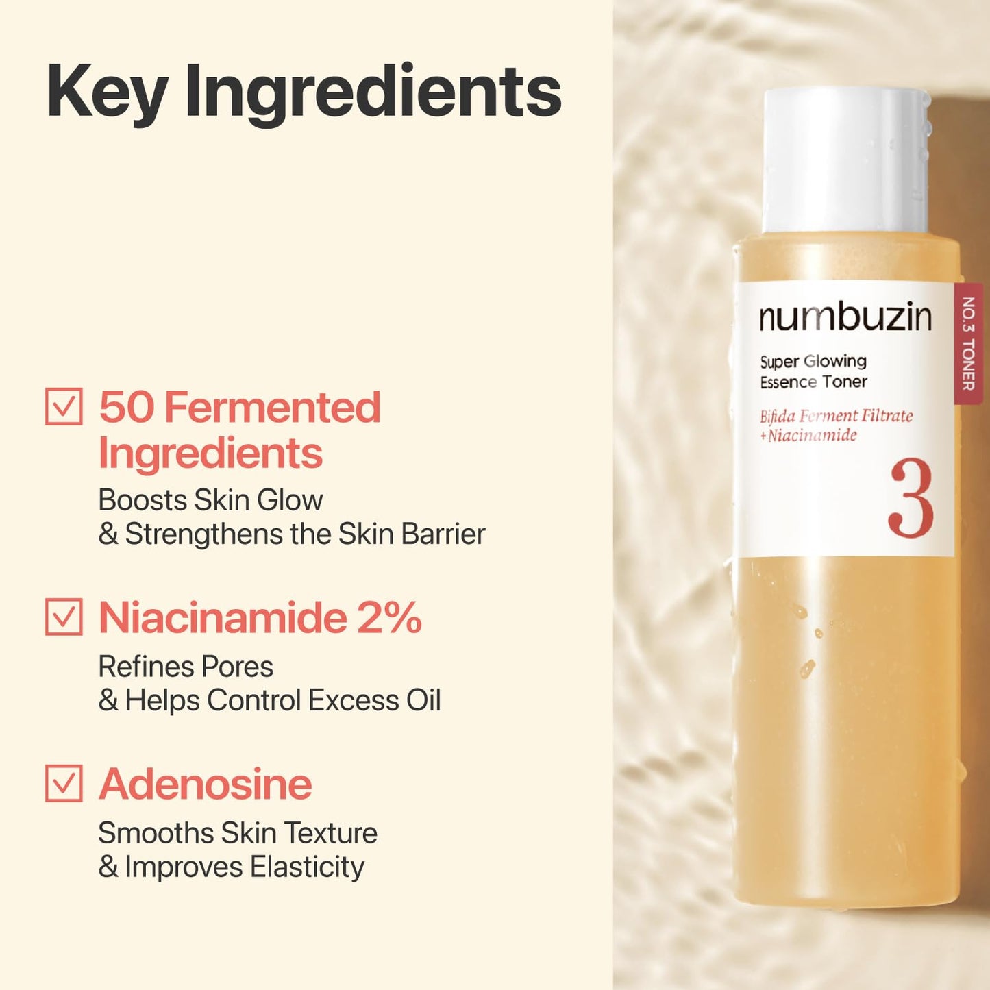numbuzin No.3 Super Glowing Essence Toner, Fermented Toner for Skin Glow & Texture, Bifida, Niacinamide, Hydrating - PrimeBioHealth - canada supplements