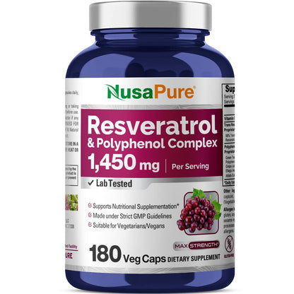NusaPure Resveratrol & Polyphenol Complex 1450mg 180 Vegetarian Caps (Non-GMO, Vegan) Vitamin C - PrimeBioHealth - canada supplements