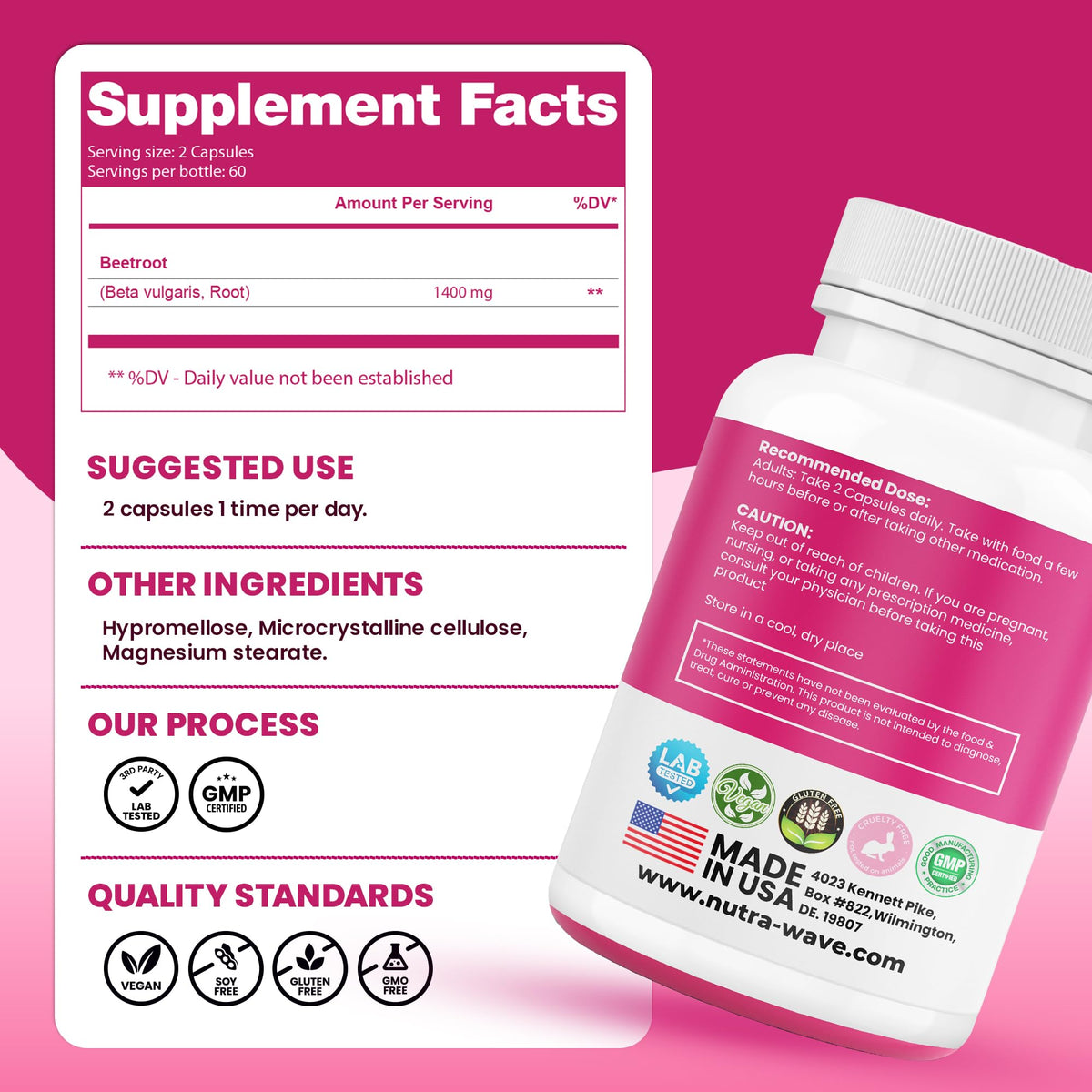Nutra Wave 1400mg Organic Beet Root Capsules Per Serving – Nitric Oxide Booster for Men – Supports Blood Pressure, Energy, Circulation & Heart Health – Non-GMO, Vegan – 120 Capsules / 60 Day Supply - PrimeBioHealth - canada supplements