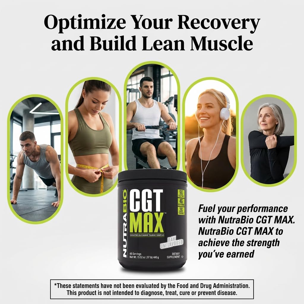 NutraBio CGT-MAX Powder- Creatine, Glutamine and Taurine to Support Muscle Recovery and Strength - 40 Servings - Unflavored - PrimeBioHealth - canada supplements