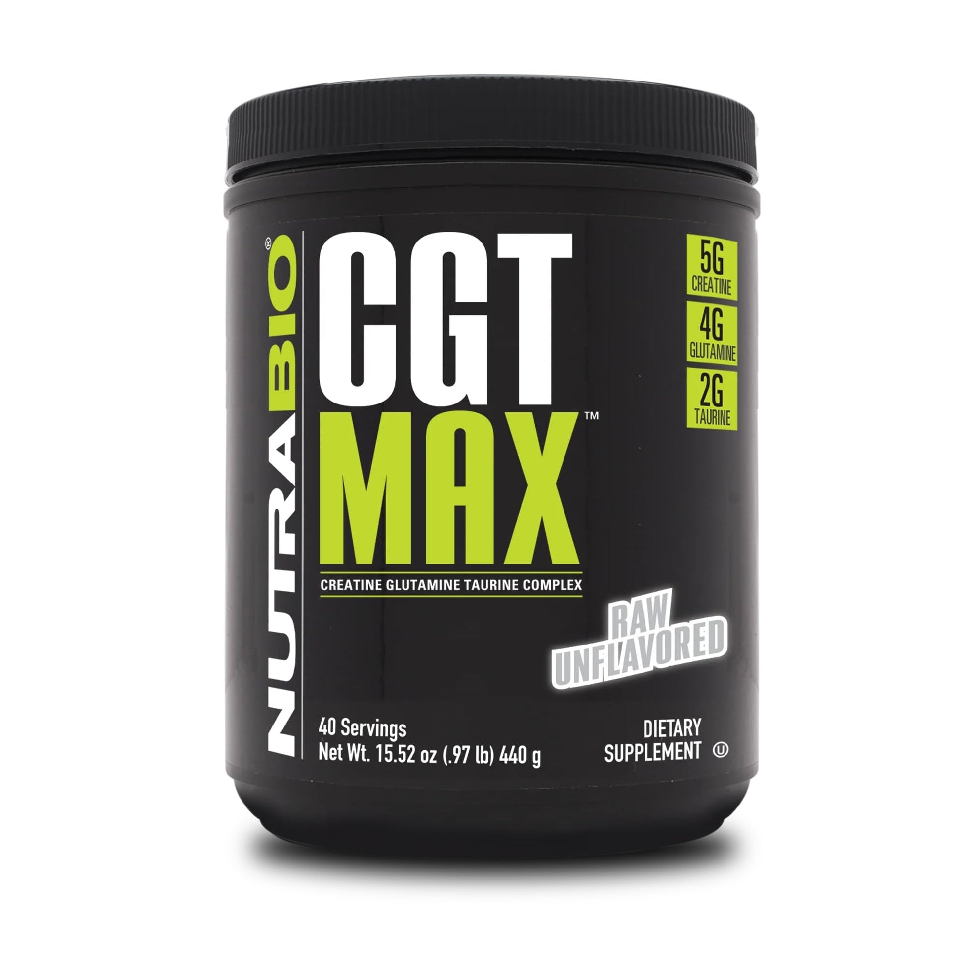 NutraBio CGT-MAX Powder- Creatine, Glutamine and Taurine to Support Muscle Recovery and Strength - 40 Servings - Unflavored - PrimeBioHealth - canada supplements