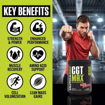 NutraBio CGT-MAX Powder- Creatine, Glutamine and Taurine to Support Muscle Recovery and Strength - 40 Servings - Unflavored - PrimeBioHealth - canada supplements