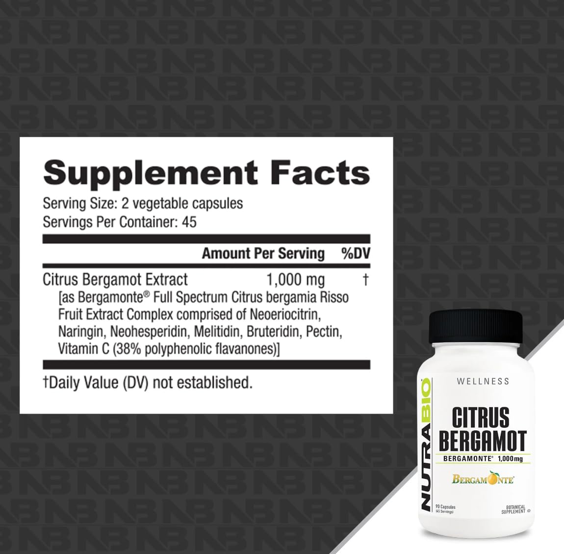 NutraBio Citrus Bergamot Bergamonte Extract Supplement, 1,000mg - May Help Promote Cardiovascular Health and Wellness, 90 Capsules - PrimeBioHealth - canada supplements