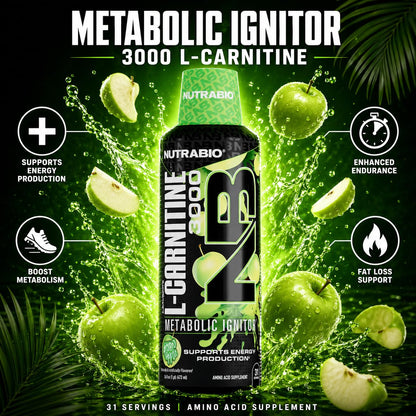 NutraBio – L-Carnitine Liquid Shots – 3000mg, (Green Apple) – 10mg of Vitamin B-5 – Zero Carbs & Sugars – Energy Production – Muscle Recovery - PrimeBioHealth - canada supplements