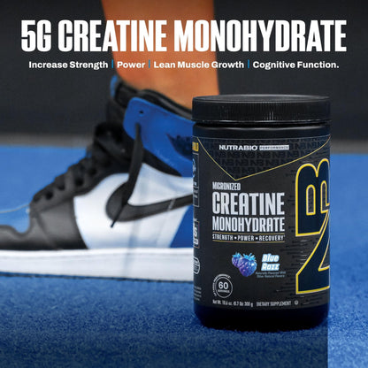 NutraBio Pure Micronized Creatine Monohydrate Powder Supplement, Blue Razz (300 g) - Supports Bulk Muscle Energy, Recovery, and Strength - HPLC Tested Creatine Powder Supplement for Men and Women - PrimeBioHealth - canada supplements
