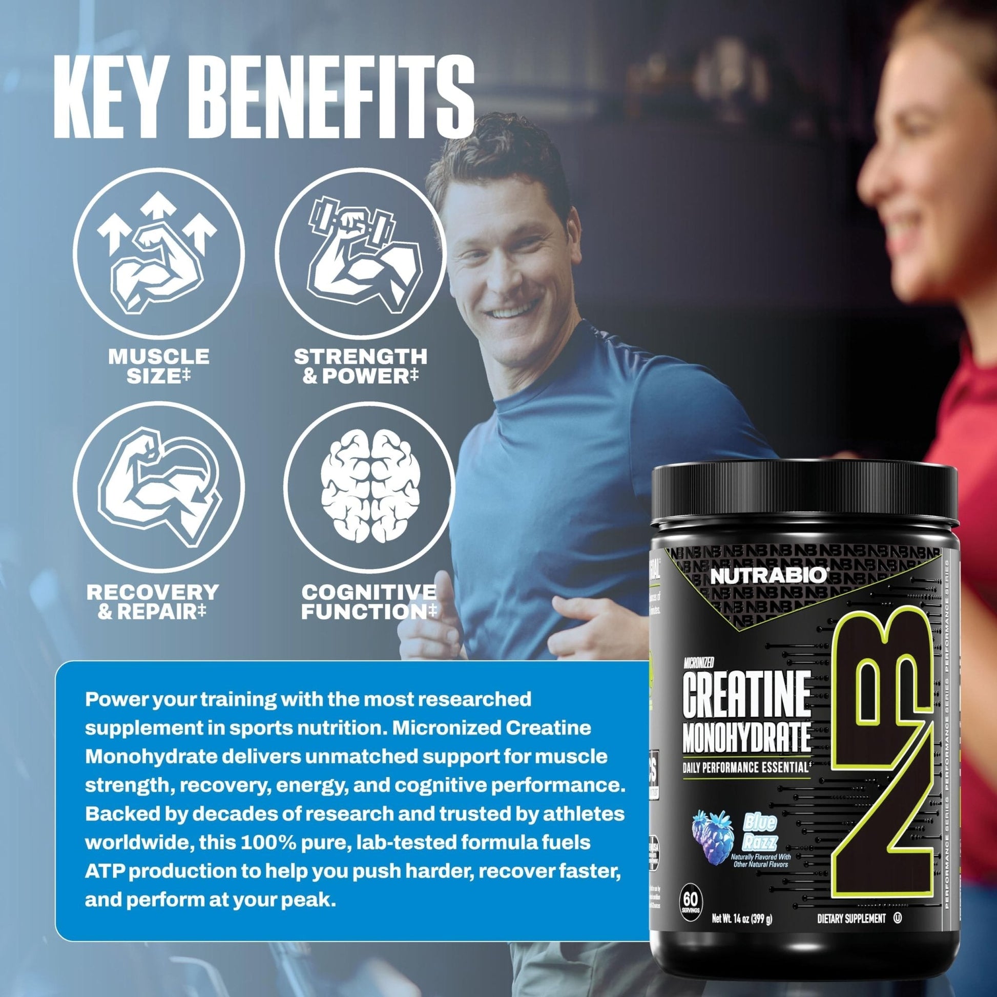 NutraBio Pure Micronized Creatine Monohydrate Powder Supplement, Blue Razz (300 g) - Supports Bulk Muscle Energy, Recovery, and Strength - HPLC Tested Creatine Powder Supplement for Men and Women - PrimeBioHealth - canada supplements