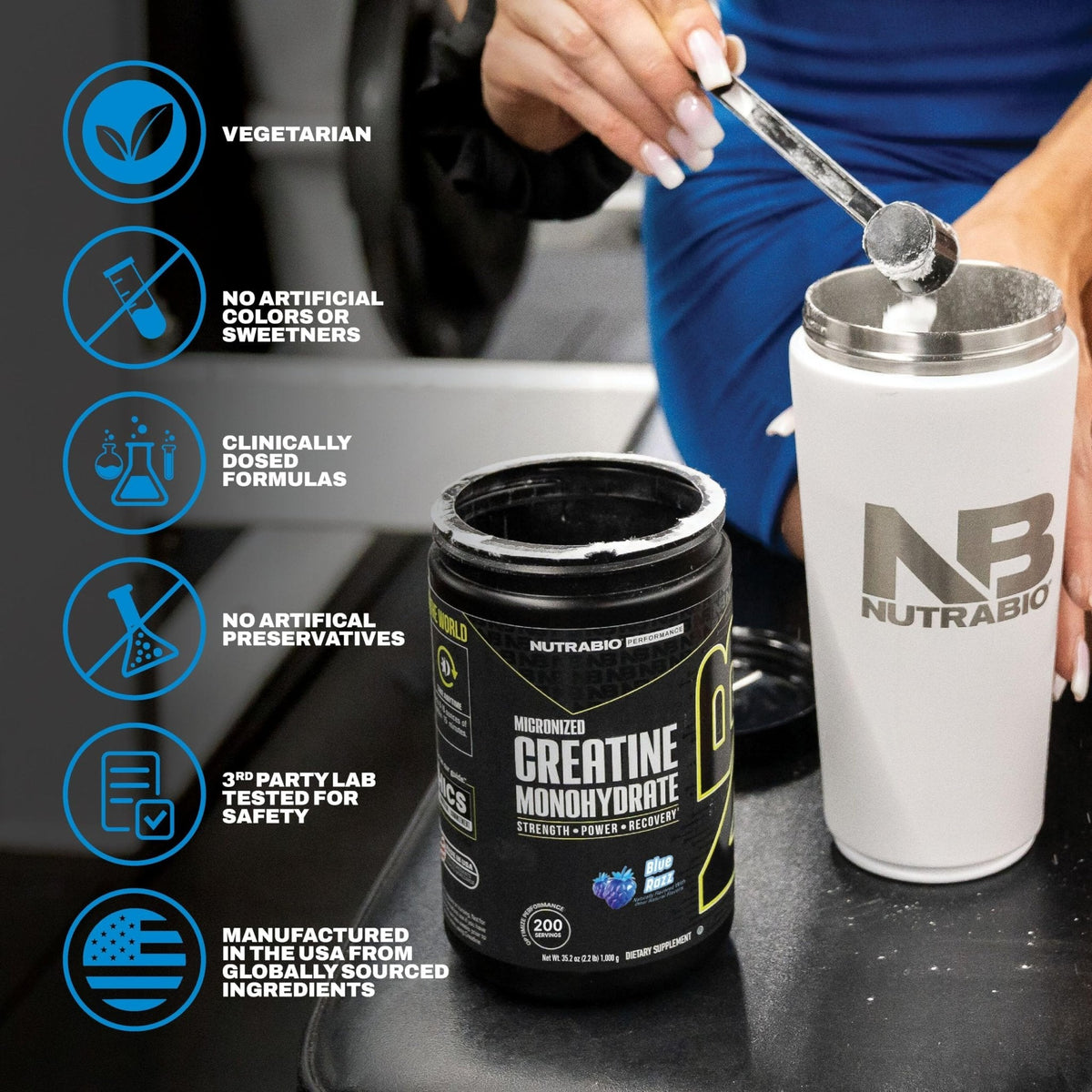 NutraBio Pure Micronized Creatine Monohydrate Powder Supplement, Blue Razz (300 g) - Supports Bulk Muscle Energy, Recovery, and Strength - HPLC Tested Creatine Powder Supplement for Men and Women - PrimeBioHealth - canada supplements