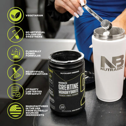 NutraBio Pure Micronized Creatine Monohydrate Powder Supplement, Unflavored, (300 g) - Supports Bulk Muscle Energy, Recovery, and Strength - HPLC Tested Creatine Powder Supplement for Men and Women - PrimeBioHealth - canada supplements