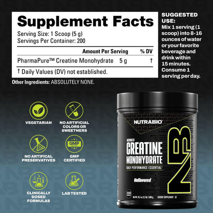 NutraBio Pure Micronized Creatine Monohydrate Powder Supplement, Unflavored, (300 g) - Supports Bulk Muscle Energy, Recovery, and Strength - HPLC Tested Creatine Powder Supplement for Men and Women - PrimeBioHealth - canada supplements