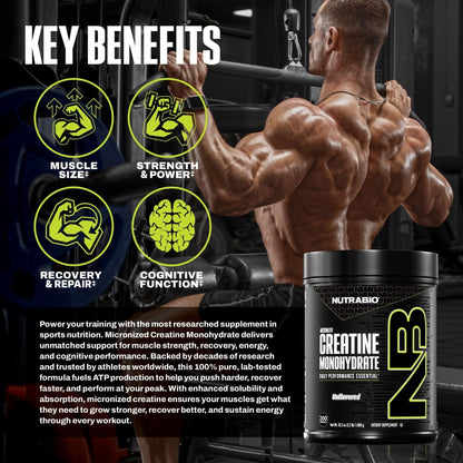 NutraBio Pure Micronized Creatine Monohydrate Powder Supplement, Unflavored, (300 g) - Supports Bulk Muscle Energy, Recovery, and Strength - HPLC Tested Creatine Powder Supplement for Men and Women - PrimeBioHealth - canada supplements