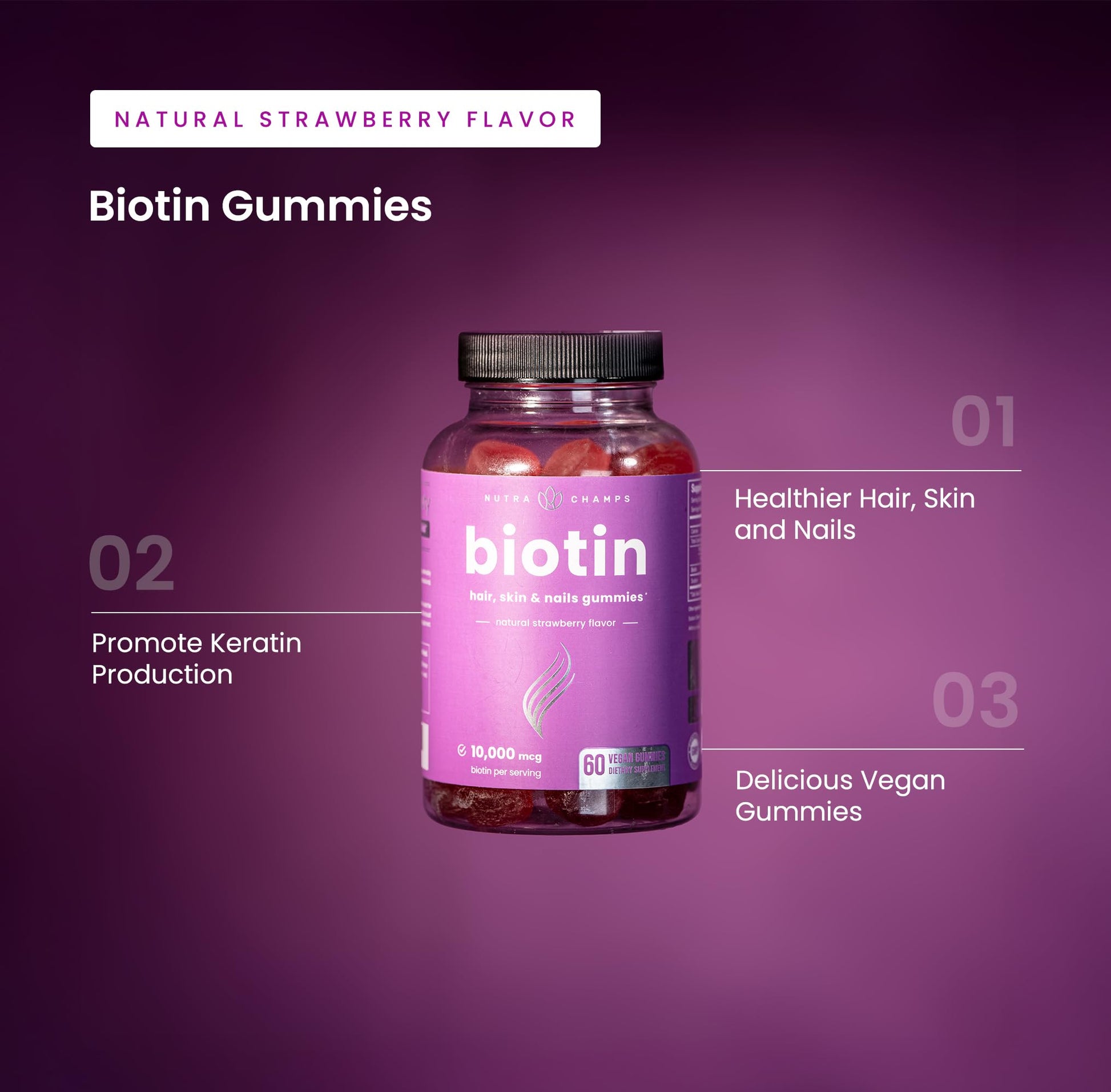 NutraChamps (2 Pack) Biotin Gummies 10,000mcg [High Potency] for Healthy Hair, Skin & Nails for Adults & Kids - 5000mcg in Each Gummy Vitamin - Vegan, Non-GMO - PrimeBioHealth - canada supplements