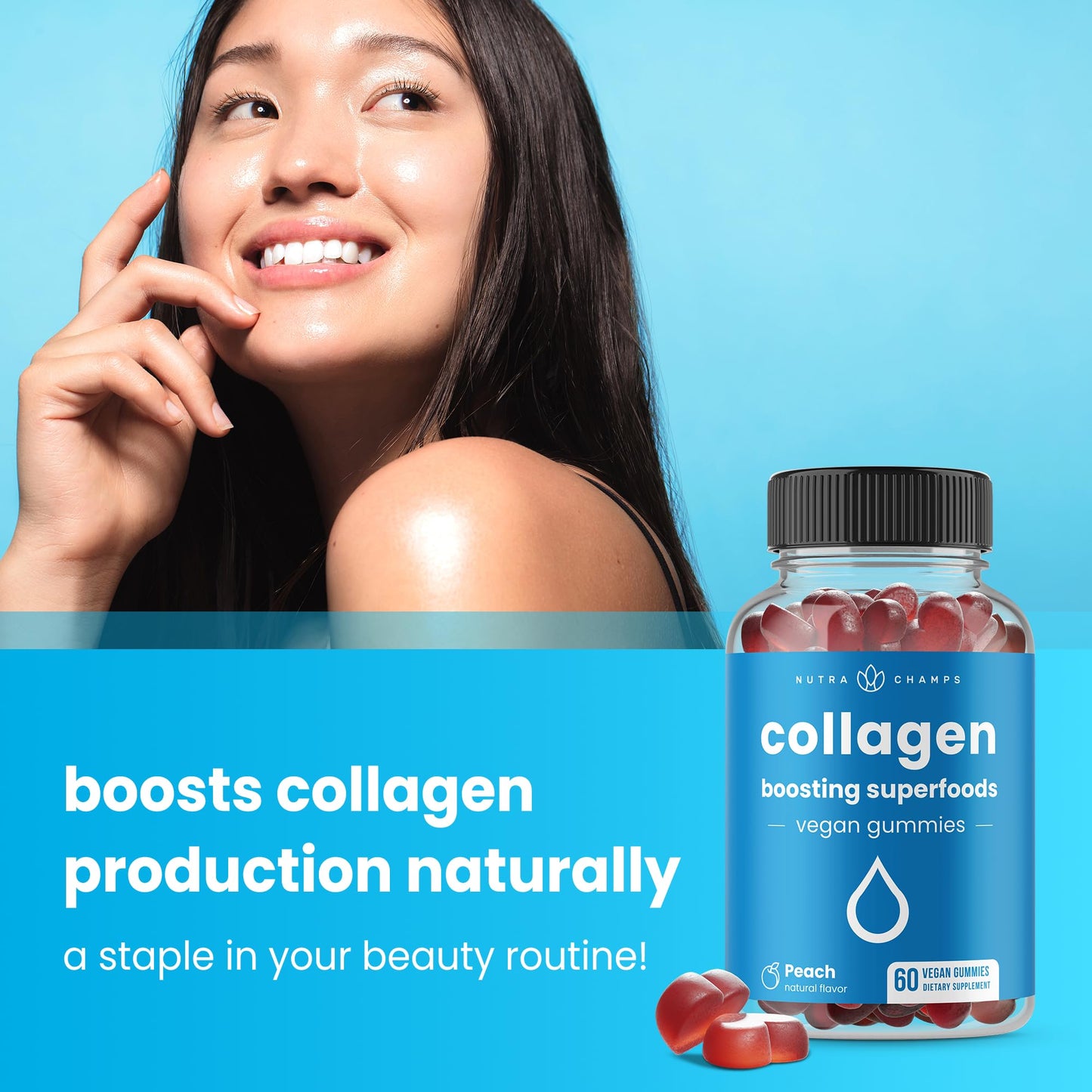 NutraChamps Collagen Boosting Gummies, Collagen Booster Gummy for Natural Collagen Production, Vegan Pectin Supplements Chews for Women & Men, - PrimeBioHealth - canada supplements