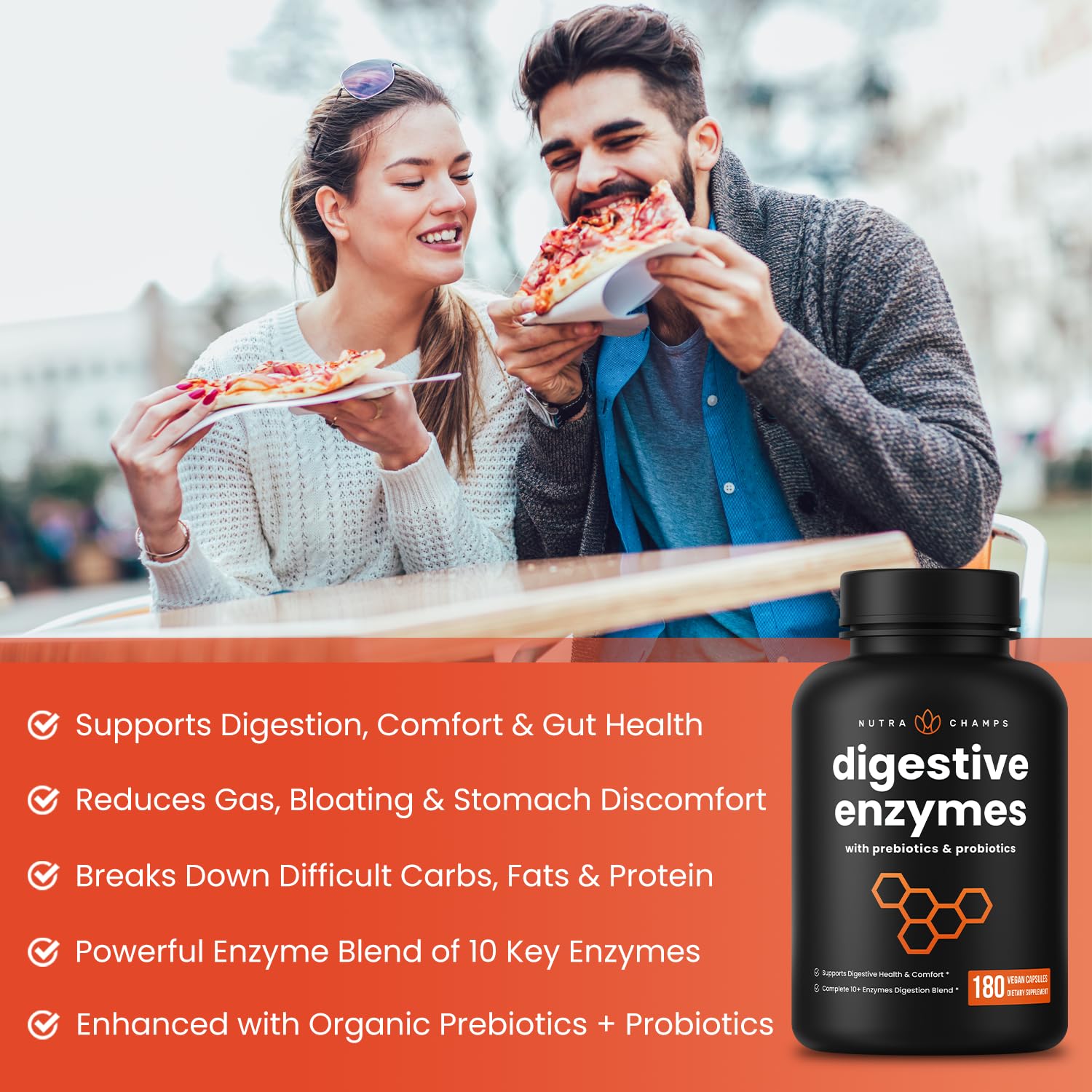 NutraChamps Digestive Enzymes with Probiotics and Prebiotics for Women & Men - 180 Vegan Capsules with Bromelain for Bloating & Optimal Gut Health - PrimeBioHealth - canada supplements