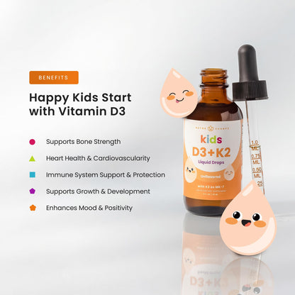 NutraChamps Kids Vitamin D 3 K2 Drops, Vitamin D3 & K2 MK-7, Liquid Vitamin D for Kids 1000 IU, Healthy Bones, Heart & Immune System, - PrimeBioHealth - canada supplements