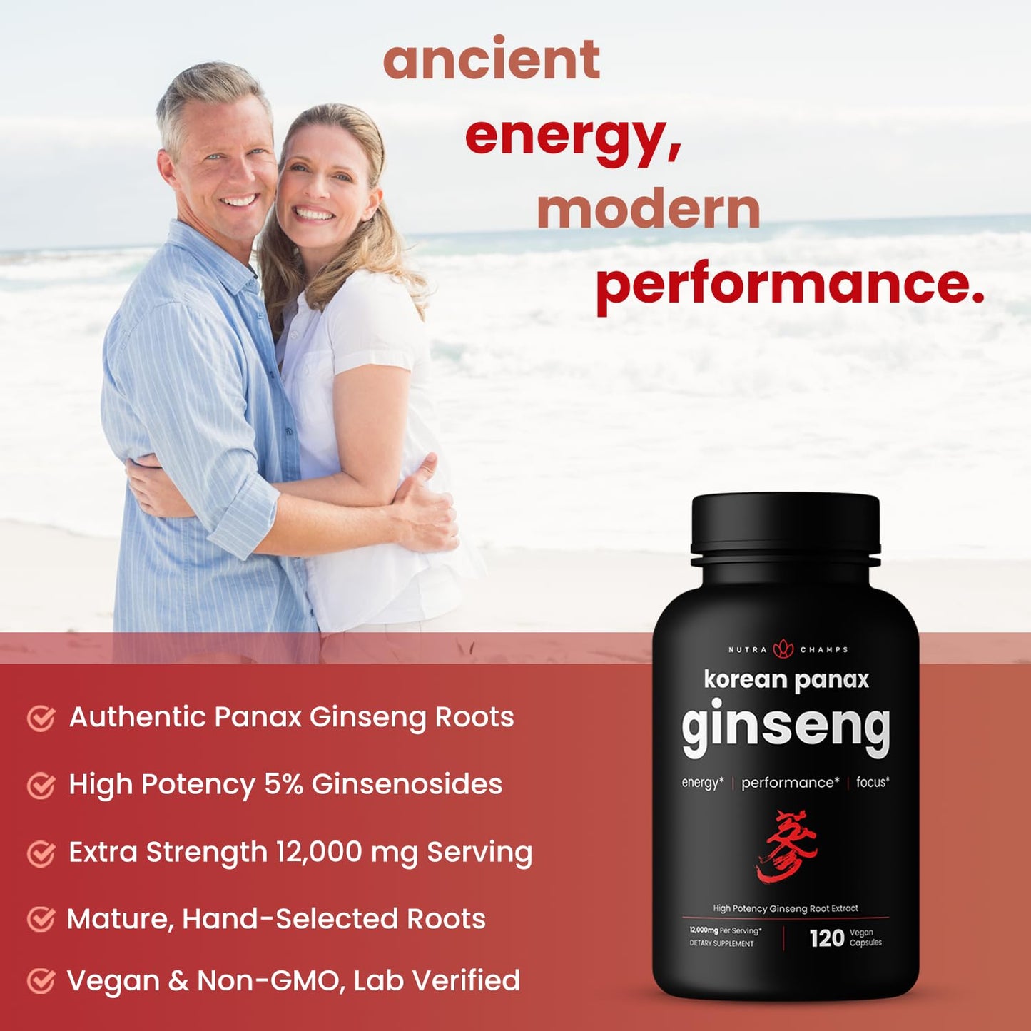 NutraChamps Korean Red Panax Ginseng Capsules | Extra Strength Ginsenosides for Energy, Focus, Performance, Vitality & Immune Support - PrimeBioHealth - canada supplements