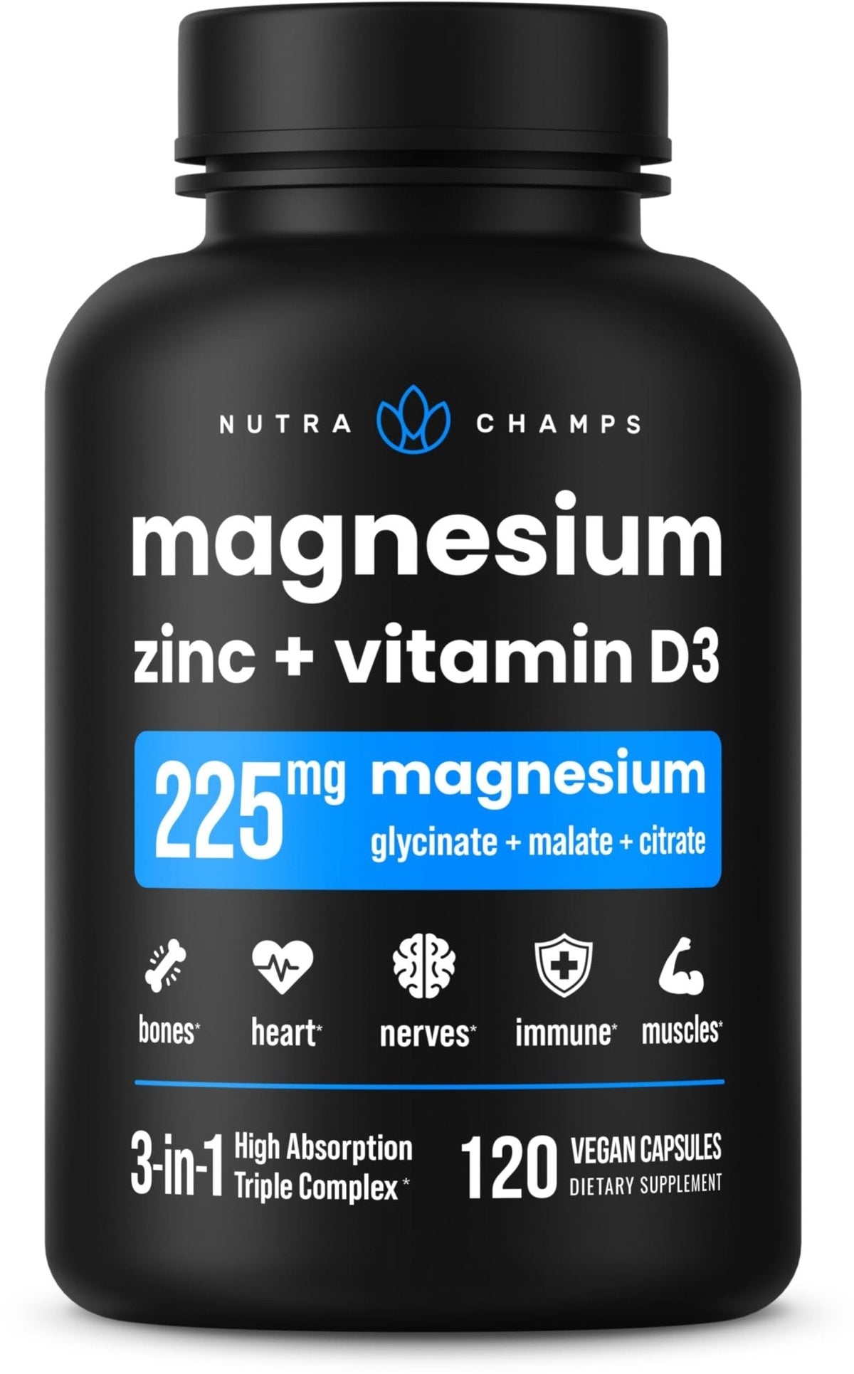 NutraChamps Magnesium Zinc & Vitamin D3 Supplement - Most Bioavailable Forms; Magnesium Glycinate, Malate, Citrate - Bone, Muscle & Heart Health, - PrimeBioHealth - canada supplements