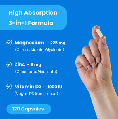 NutraChamps Magnesium Zinc & Vitamin D3 Supplement - Most Bioavailable Forms; Magnesium Glycinate, Malate, Citrate - Bone, Muscle & Heart Health, - PrimeBioHealth - canada supplements