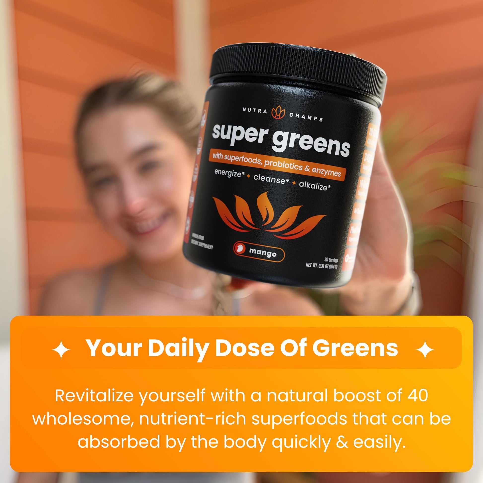 NutraChamps Super Greens Powder Premium Superfood | 20+ Organic Green Veggie Whole Foods | Wheat Grass, Spirulina, Chlorella | Antioxidant, Digestive Enzyme - PrimeBioHealth - canada supplements