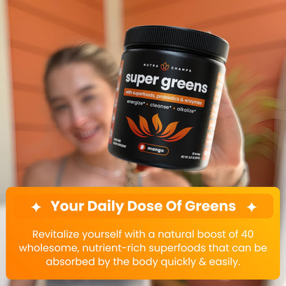 NutraChamps Super Greens Powder Premium Superfood | 20+ Organic Green Veggie Whole Foods | Wheat Grass, Spirulina, Chlorella | Antioxidant, Digestive Enzyme - PrimeBioHealth - canada supplements