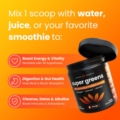 NutraChamps Super Greens Powder Premium Superfood | 20+ Organic Green Veggie Whole Foods | Wheat Grass, Spirulina, Chlorella | Antioxidant, Digestive Enzyme - PrimeBioHealth - canada supplements