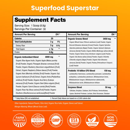NutraChamps Super Greens Powder Premium Superfood | 20+ Organic Green Veggie Whole Foods | Wheat Grass, Spirulina, Chlorella | Antioxidant, Digestive Enzyme - PrimeBioHealth - canada supplements