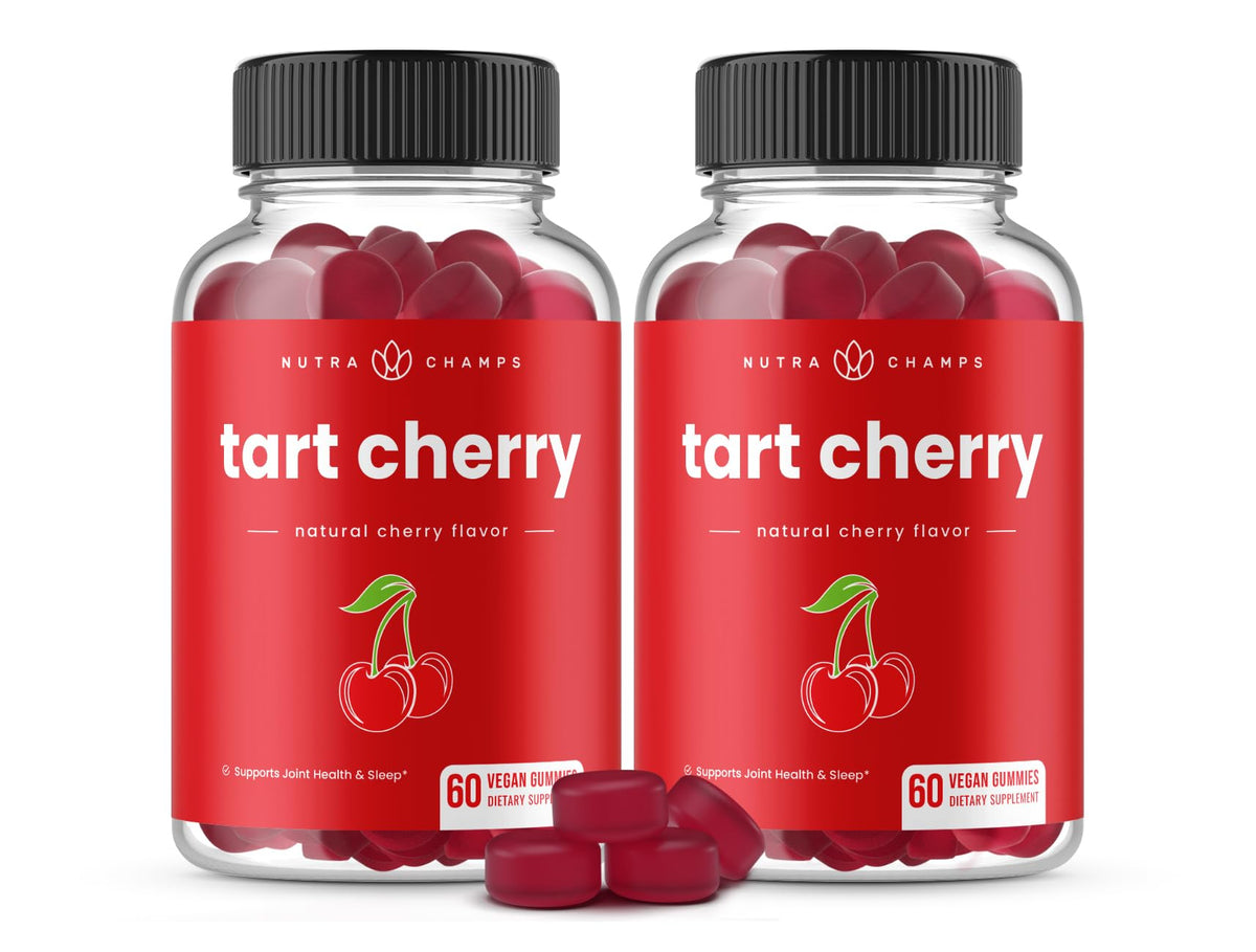 NutraChamps Tart Cherry Gummies - Tart Cherry Extract with Celery Seed - 60 Vegan Gummies (2-Pack) - PrimeBioHealth - canada supplements