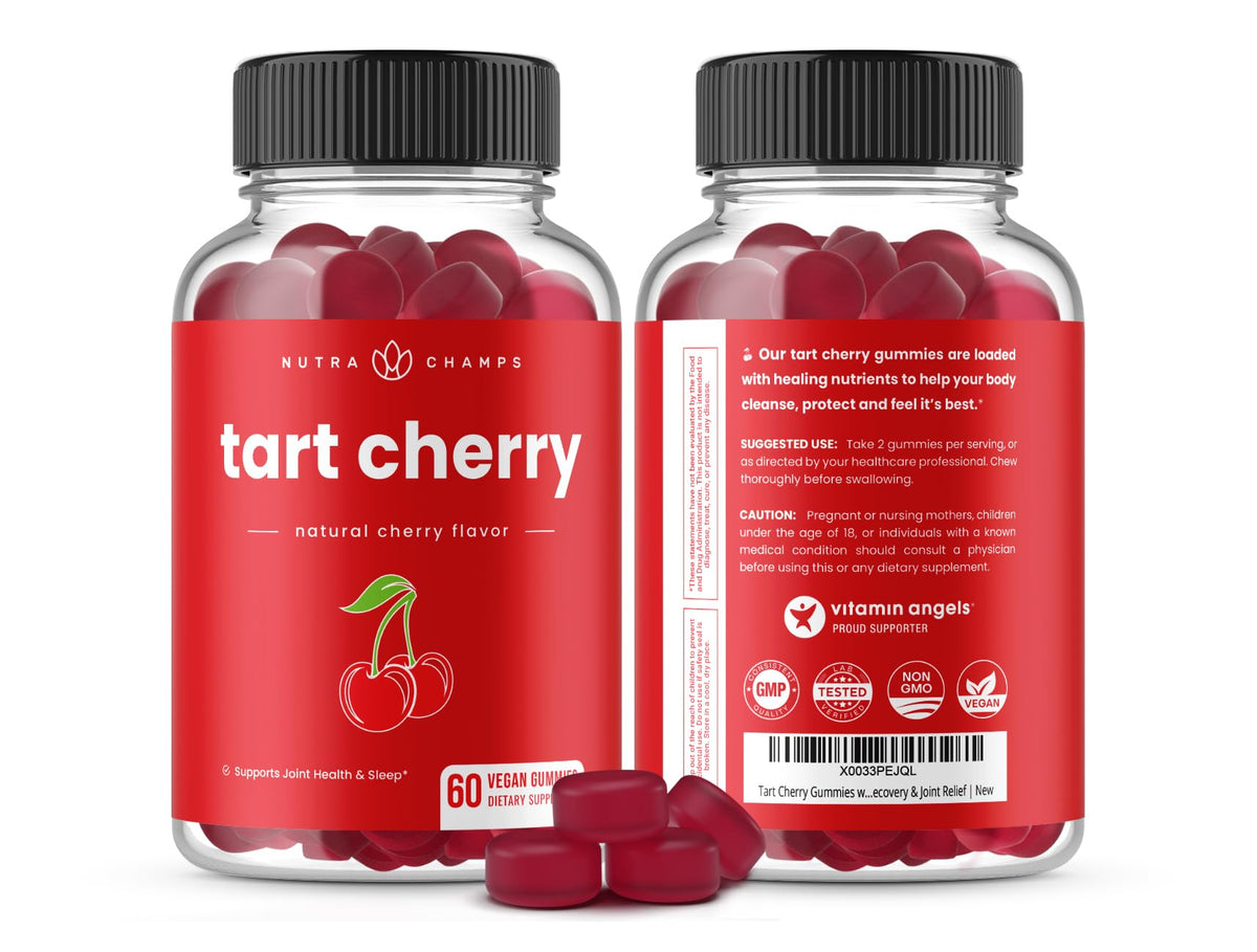 NutraChamps Tart Cherry Gummies - Tart Cherry Extract with Celery Seed - 60 Vegan Gummies (2-Pack) - PrimeBioHealth - canada supplements