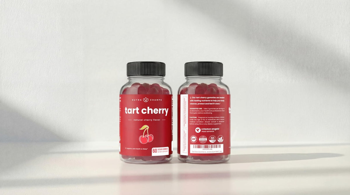 NutraChamps Tart Cherry Gummies - Tart Cherry Extract with Celery Seed - 60 Vegan Gummies (2-Pack) - PrimeBioHealth - canada supplements