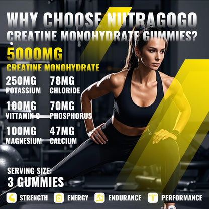 NUTRAGOGO NSF Certified Creatine Gummy - Creatine Monohydrate Gummies for Men & Women-5g of Creatine Monohydrate per Serving - Sugar Free,Vegan, Pineapple Electrolyte Chews, 135 Count - PrimeBioHealth - canada supplements
