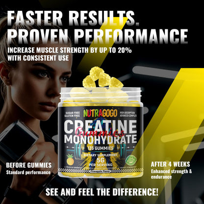 NUTRAGOGO NSF Certified Creatine Gummy - Creatine Monohydrate Gummies for Men & Women-5g of Creatine Monohydrate per Serving - Sugar Free,Vegan, Pineapple Electrolyte Chews, 135 Count - PrimeBioHealth - canada supplements