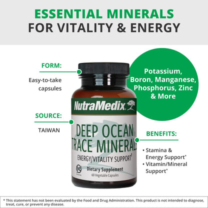 NutraMedix Deep Ocean Trace Minerals 1,000mg - Mineral & Energy Supplements - Magnesium, Zinc, Potassium, Boron, Phosphorus & Manganese - PrimeBioHealth - canada supplements