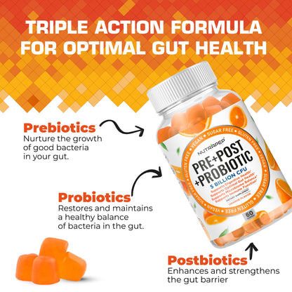 NutraPep Prebiotic Probiotic & Postbiotic Gummies for Women Men & Kids Children - High Potency 5 Billion CFU - Sugar-Free & Gluten 60 Count (Pack of 2) - PrimeBioHealth - canada supplements