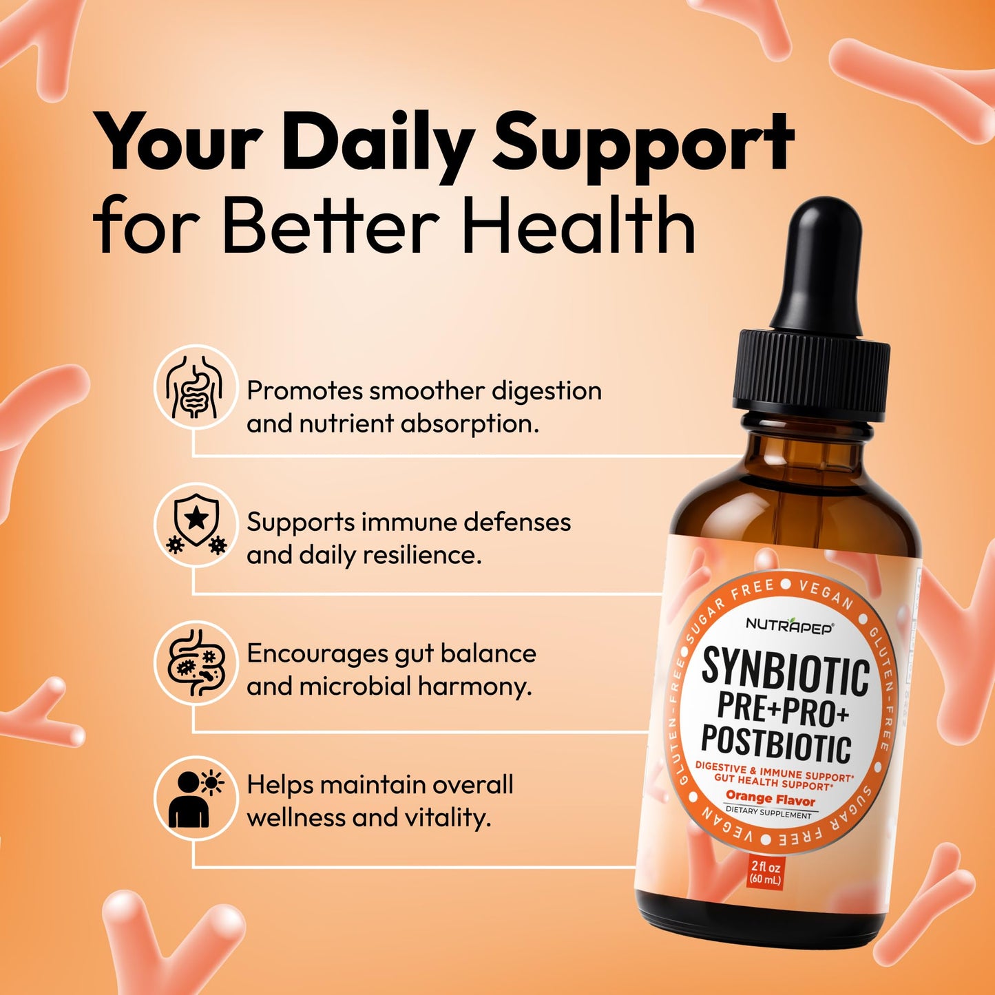 NutraPep Synbiotic Liquid Drops - Probiotic Prebiotic & Postbiotic Supplement for Adults Kids Ages 4+ - Daily Synbiotic for Gut Health Digestive & Immune Support - PrimeBioHealth - canada supplements