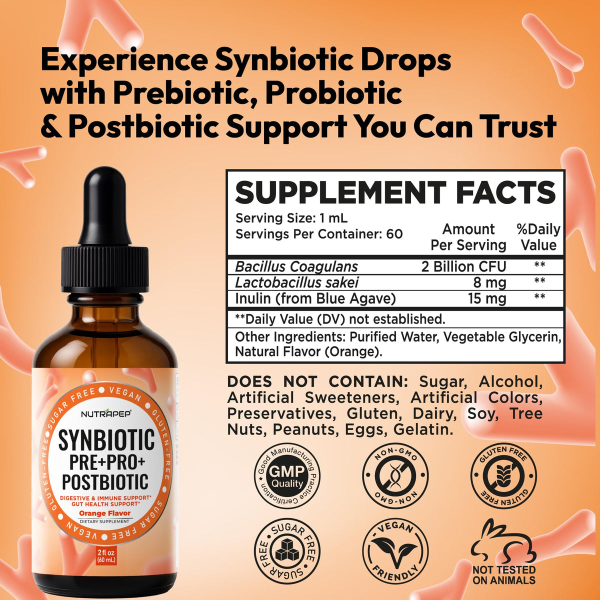 NutraPep Synbiotic Liquid Drops - Probiotic Prebiotic & Postbiotic Supplement for Adults Kids Ages 4+ - Daily Synbiotic for Gut Health Digestive & Immune Support - PrimeBioHealth - canada supplements