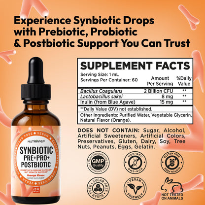 NutraPep Synbiotic Liquid Drops - Probiotic Prebiotic & Postbiotic Supplement for Adults Kids Ages 4+ - Daily Synbiotic for Gut Health Digestive & Immune Support - PrimeBioHealth - canada supplements
