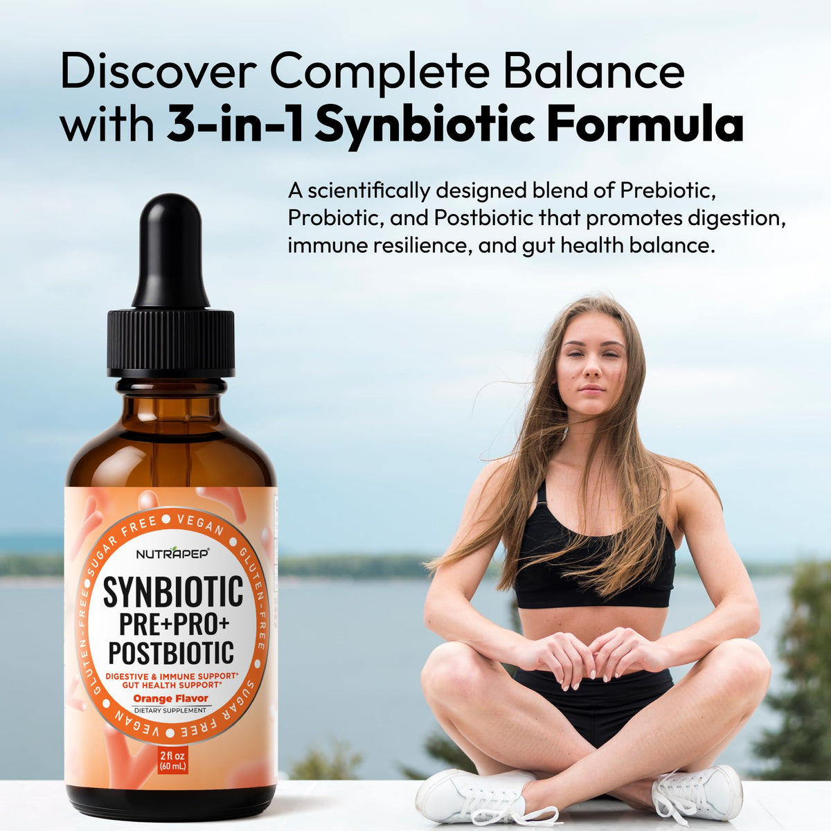 NutraPep Synbiotic Liquid Drops - Probiotic Prebiotic & Postbiotic Supplement for Adults Kids Ages 4+ - Daily Synbiotic for Gut Health Digestive & Immune Support - PrimeBioHealth - canada supplements