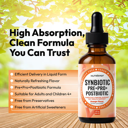 NutraPep Synbiotic Liquid Drops - Probiotic Prebiotic & Postbiotic Supplement for Adults Kids Ages 4+ - Daily Synbiotic for Gut Health Digestive & Immune Support - PrimeBioHealth - canada supplements