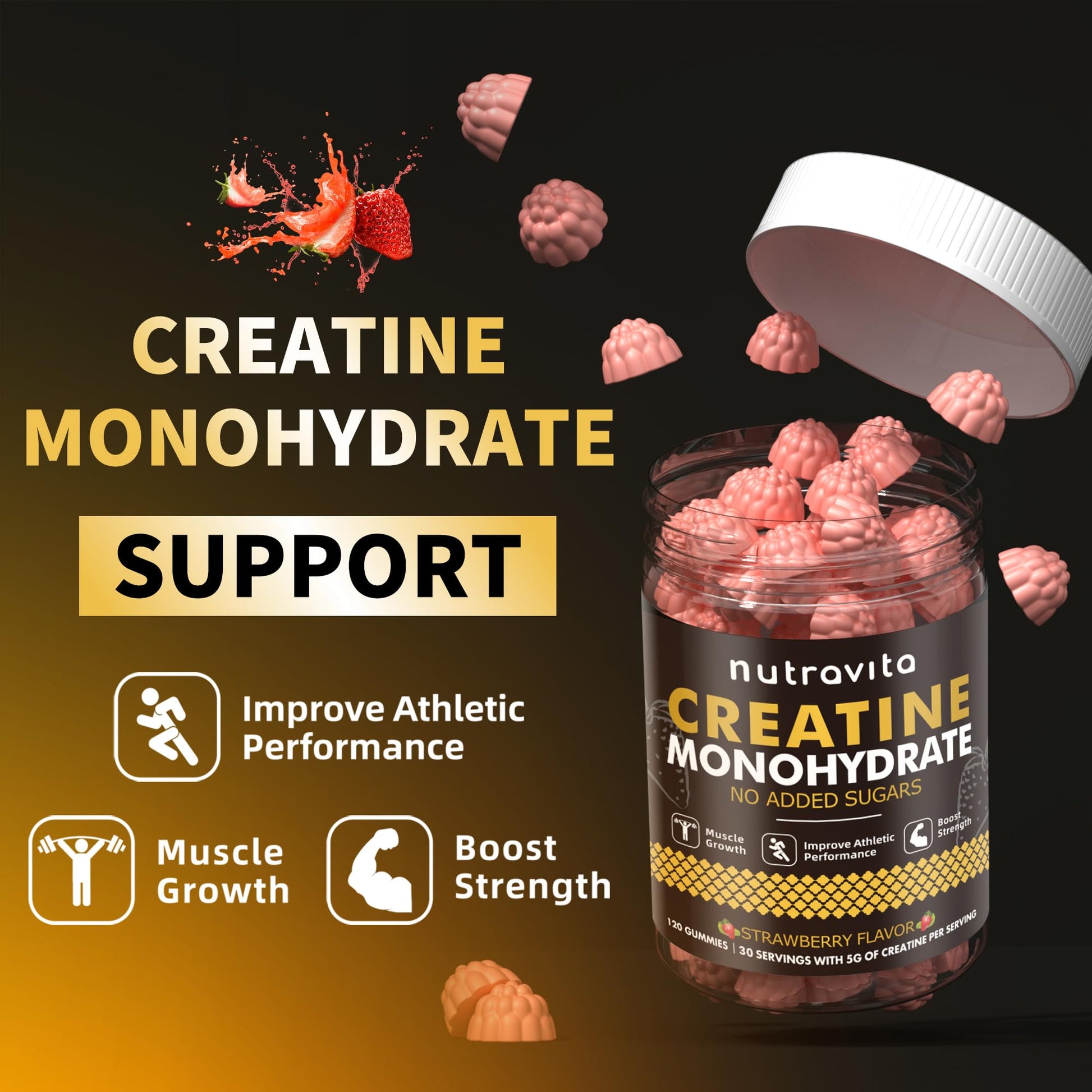 Nutravita NSF Certified Creatine Gummy - Creatine Monohydrate Gummies for Men & Women-5g of Creatine Monohydrate per Serving - Sugar Free, - PrimeBioHealth - canada supplements