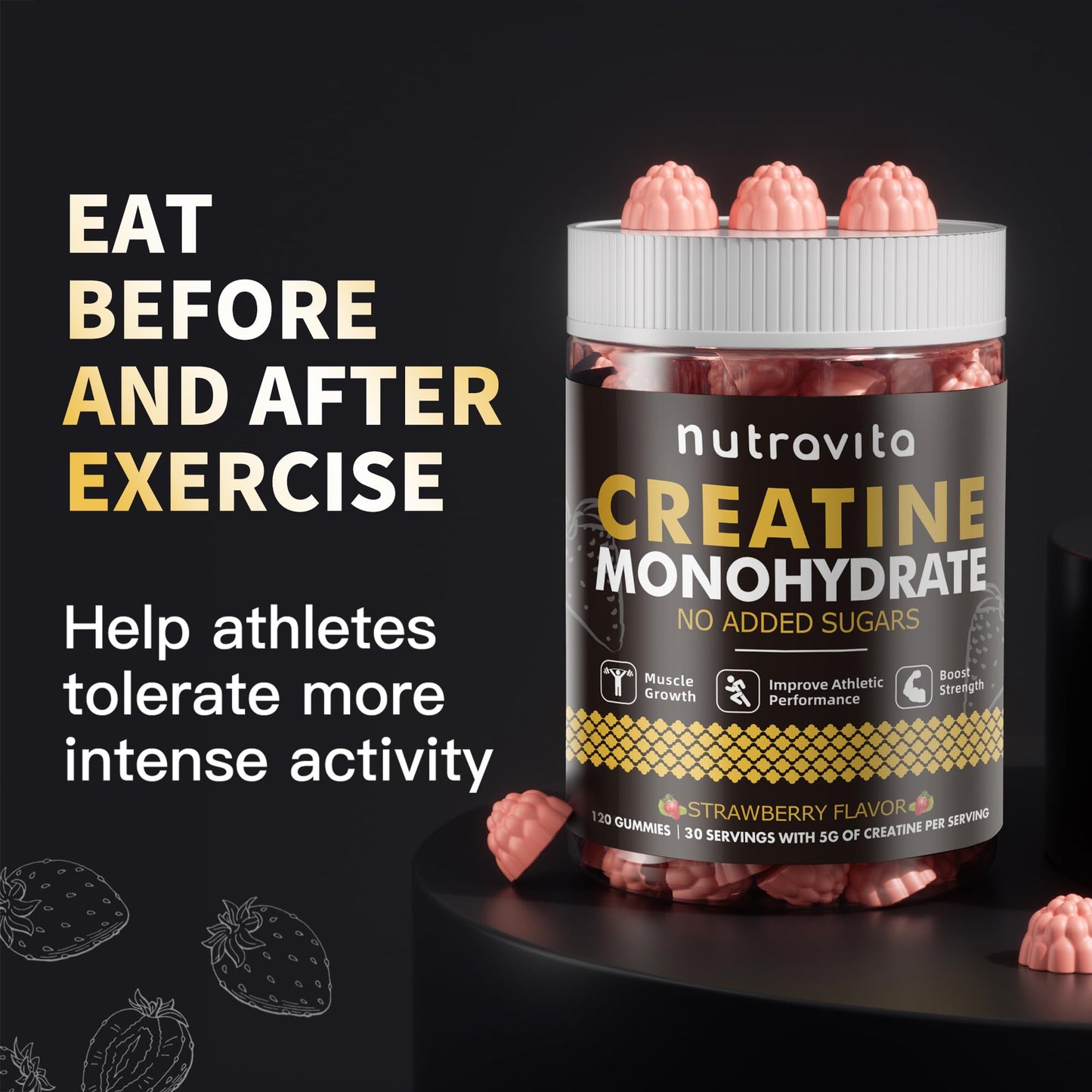 Nutravita NSF Certified Creatine Gummy - Creatine Monohydrate Gummies for Men & Women-5g of Creatine Monohydrate per Serving - Sugar Free, - PrimeBioHealth - canada supplements
