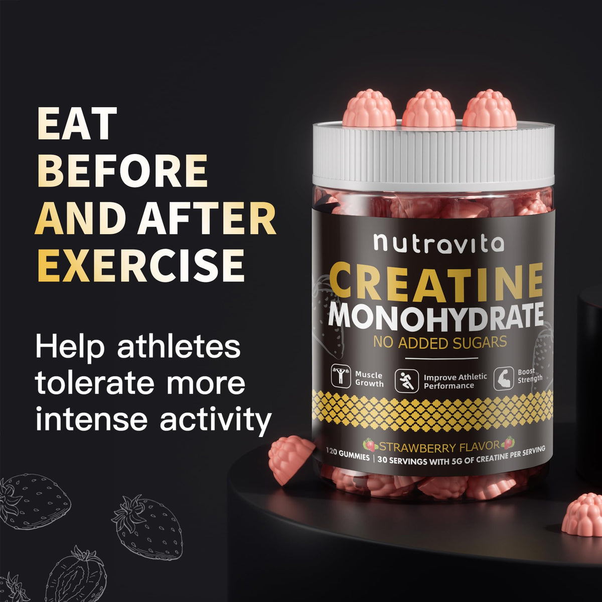 Nutravita NSF Certified Creatine Gummy - Creatine Monohydrate Gummies for Men & Women-5g of Creatine Monohydrate per Serving - Sugar Free, - PrimeBioHealth - canada supplements