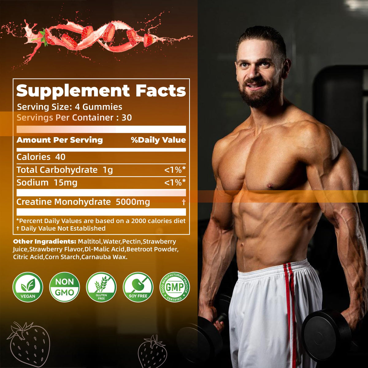 Nutravita NSF Certified Creatine Gummy - Creatine Monohydrate Gummies for Men & Women-5g of Creatine Monohydrate per Serving - Sugar Free, - PrimeBioHealth - canada supplements